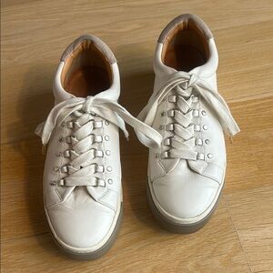 JOIE Off-White Leather Sneakers With Gold Accents